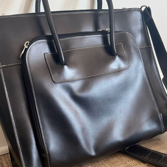 Mcklein Lake Forest Ladies Leather Laptop Brief Case Removable - Black bag - Picture 9 of 15